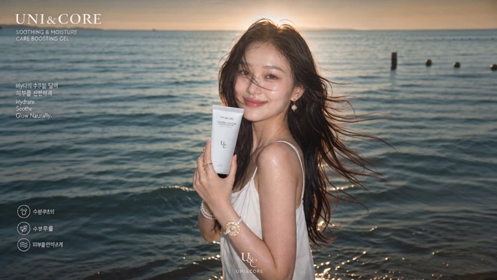 UNI&CORE soothing & moisture care — model with product